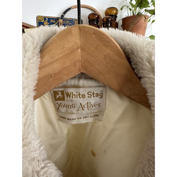 VINTAGE 1970's WHITE STAG FAUX FUR BELTED COAT Women's Size Small Ivory - Picture 7 of 9